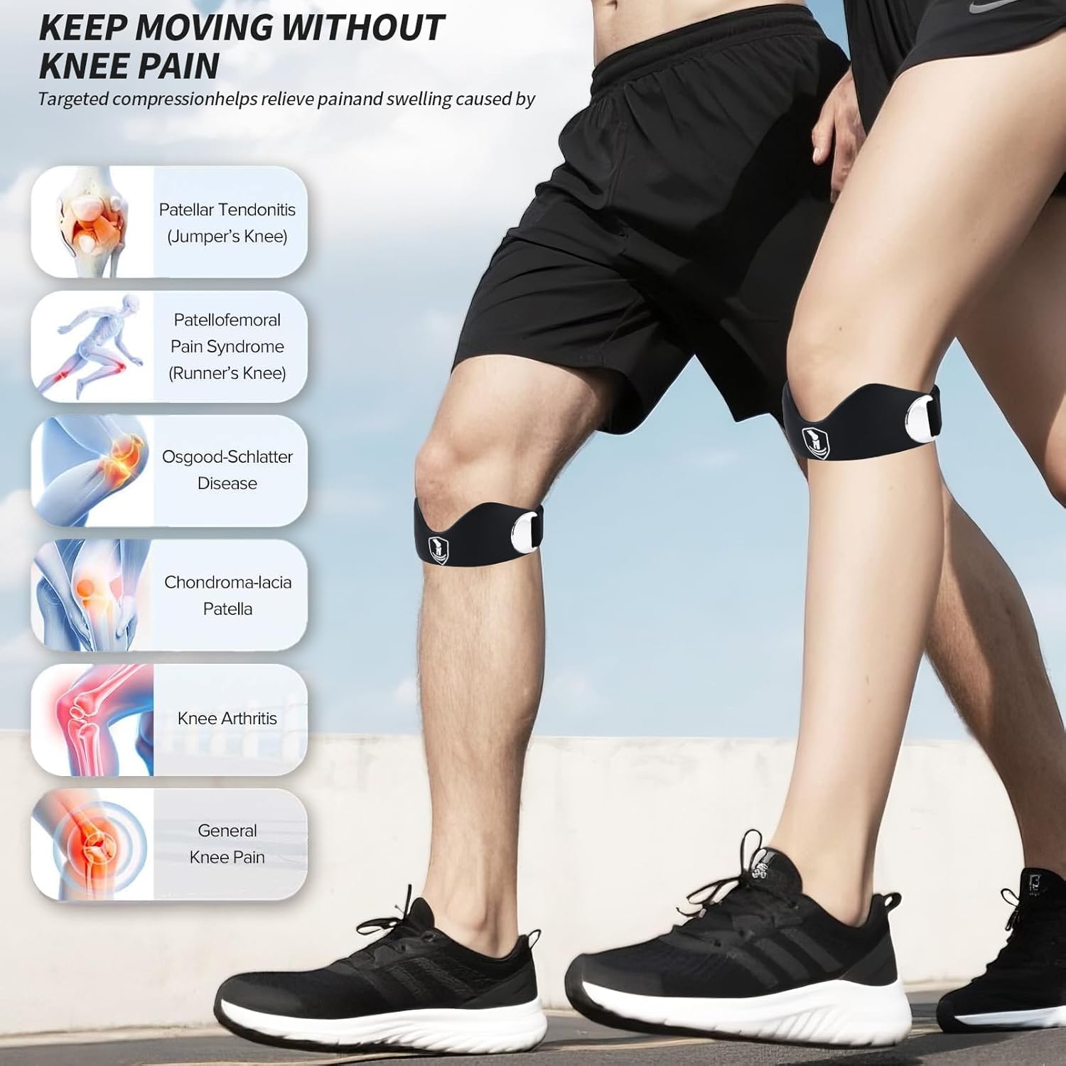 Regine Switzerland Patellar Tendon Support Strap - 2 Pack for Enhanced Knee Stability | Black