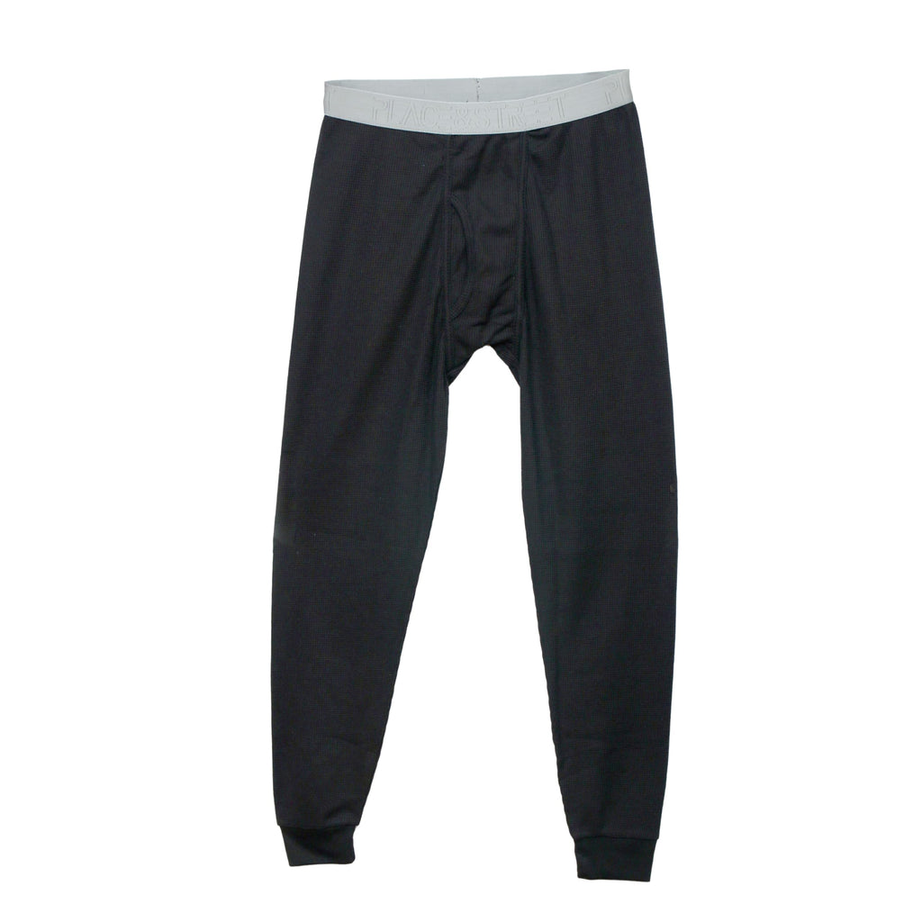 Thermal Underwear Pants For Men Long Johns Cotton Blend Base Layer Waffle Knit Bottoms Classic Cold Weather Black