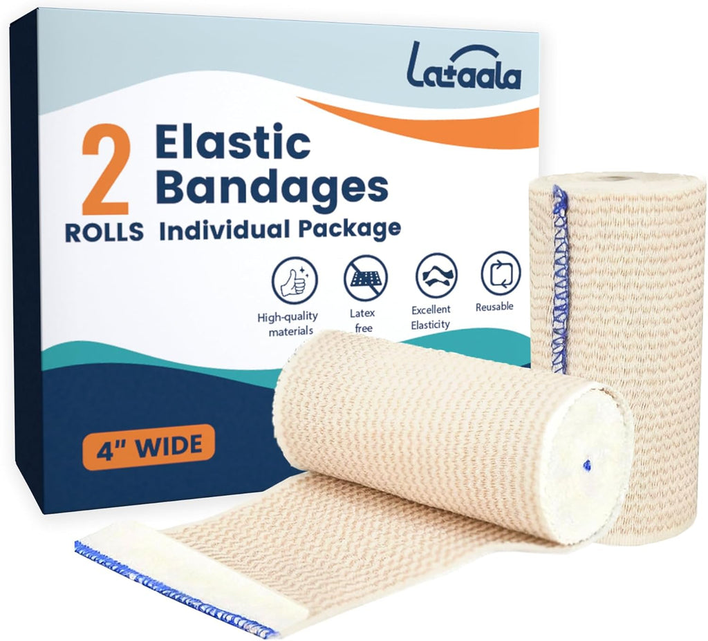 Premium Elastic Bandage Wrap - 4 Inch Compression Support for Legs, Ankle, Knee & Foot - 2 Pack, Latex-Free