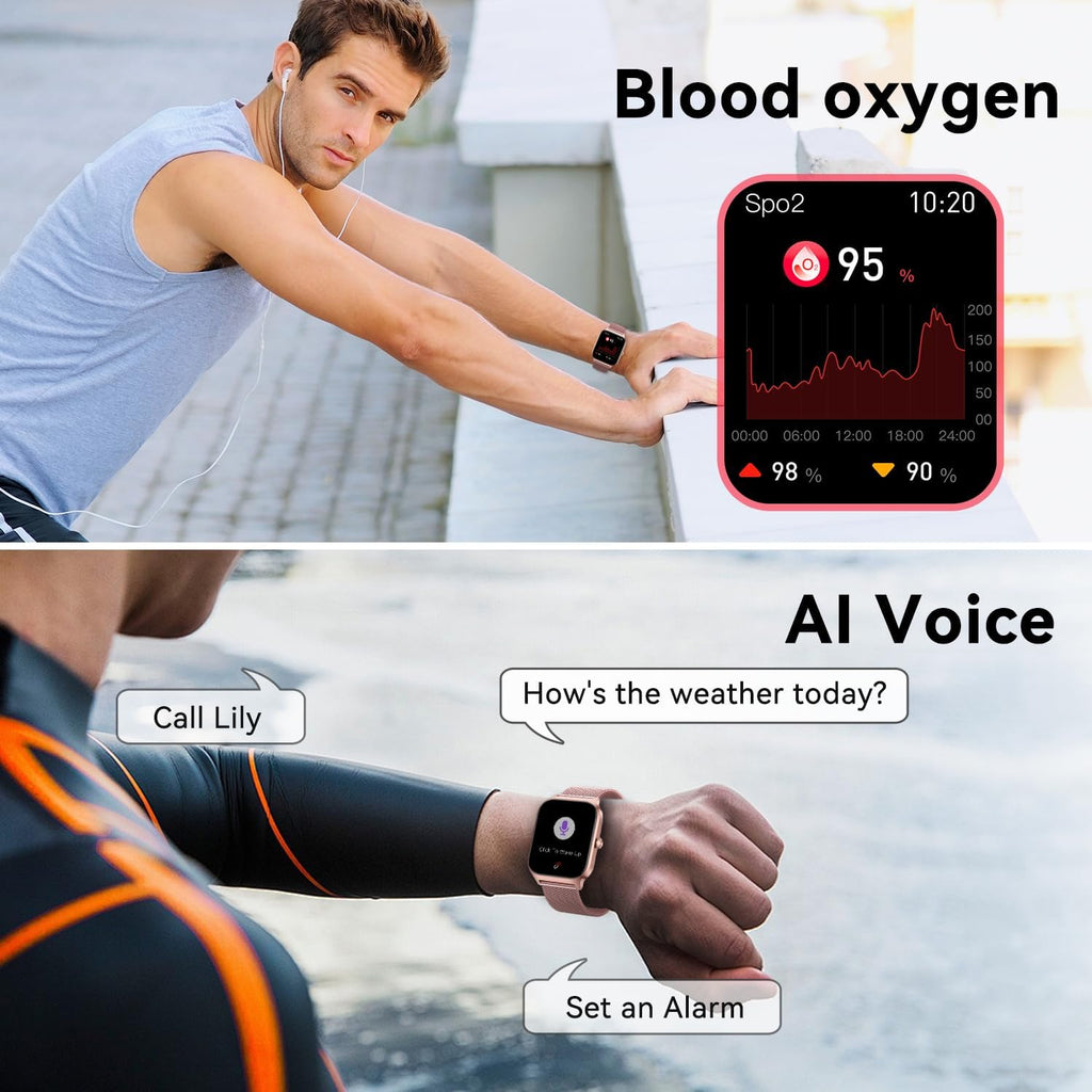 Skiennix Smart Watch - Women's Fitness Tracker with Heart Rate Monitor | Rose Gold, Waterproof, Bluetooth Compatible
