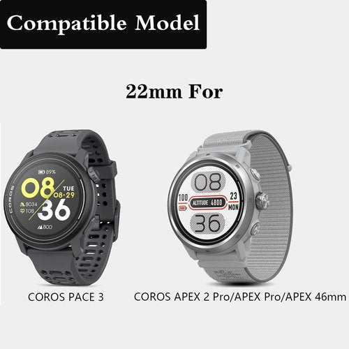 SUGARJAR 22MM Sport Nylon Bands for COROS PACE 3/APEX PRO/2 PRO/APEX 46mm for Women Men
