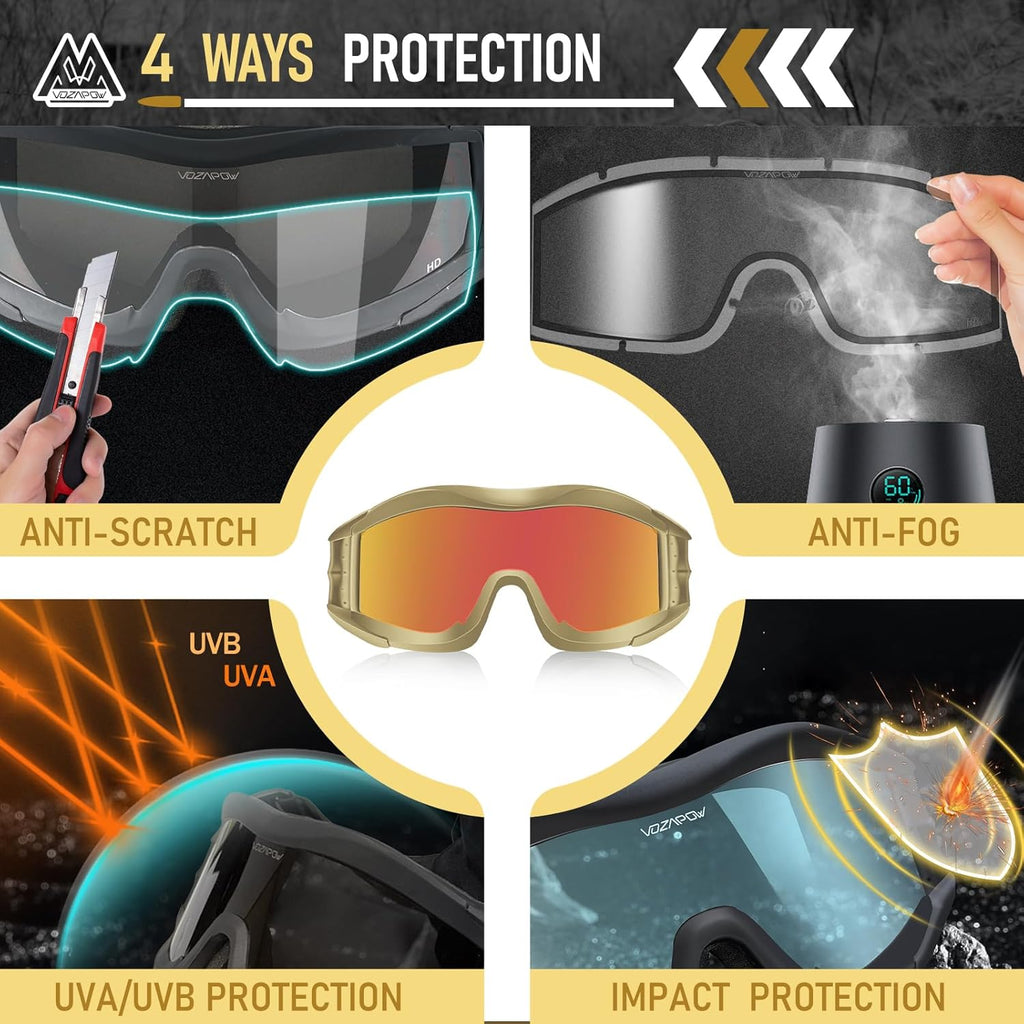 Skiennix Airsoft Goggles - Anti-Fog, ANSI Z87.1 Certified, Impact Resistant Tactical Shooting Glasses