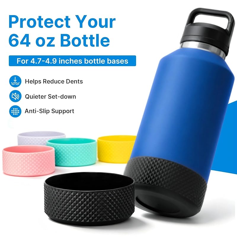Silicone Bottle Sleeve for 64 oz YETI Rambler, Hydro Flask & Similar Wide Mouth Bottles - Black