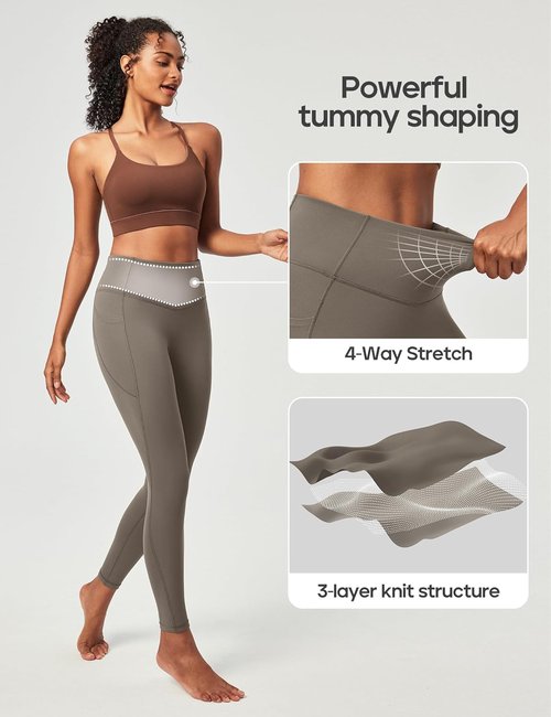 Heathyoga Compression Leggings - Tummy Control, No Front Seam, Pockets | Women's Workout Yoga Pants