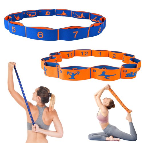 Elastic Yoga Stretching Strap with Loops, CEILIWEN Stretch Straps for Physical Therapy, Pilates Stretch Band, Elastic Exercise Bands, Leg Stretching Strap, Stretch Resistance Bands for Exercise