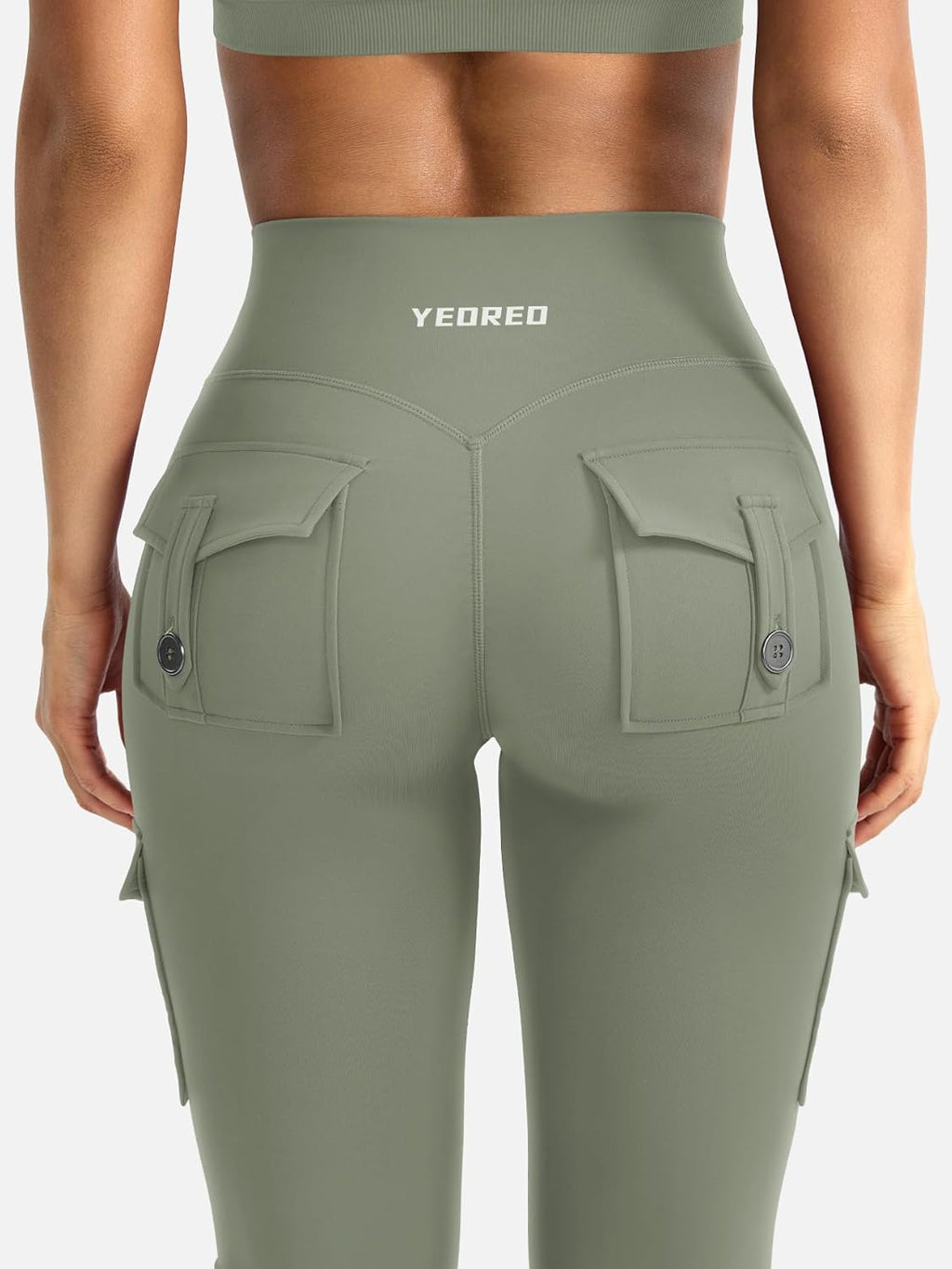 YEOREO CoreFlex Women's High-Waisted Flare Leggings - Hidden Pockets & No Front Seam | Cargo Gym Yoga