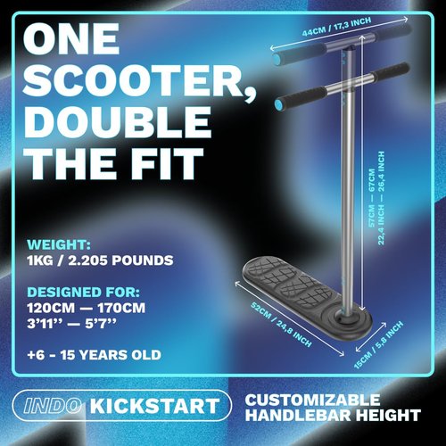 In Do The Trick Scooter Kickstart Classic - Black, Adjustable Handlebar 570/670mm, Ages 6-15 - Trampoline Scooter for Kids 6-15 & Adults, Tricks Indoors & Outdoors