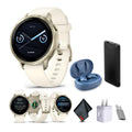 Garmin Venu 4, 41mm, Advanced Fitness and Multisport Tracker GPS Smartwatch, 1.2" AMOLED Display, Built-in Flashlight, 10 Days of Battery Life, Lunar Gold with Bone Silicone Band (Watch Bundle)