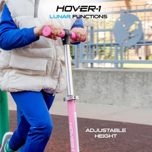 Hover-1 Lunar Kids Folding Kick Scooter with Color-Changing LED Light Up Wheels, Foot Brake, Adjustable Height Handle, and Light Weight Design