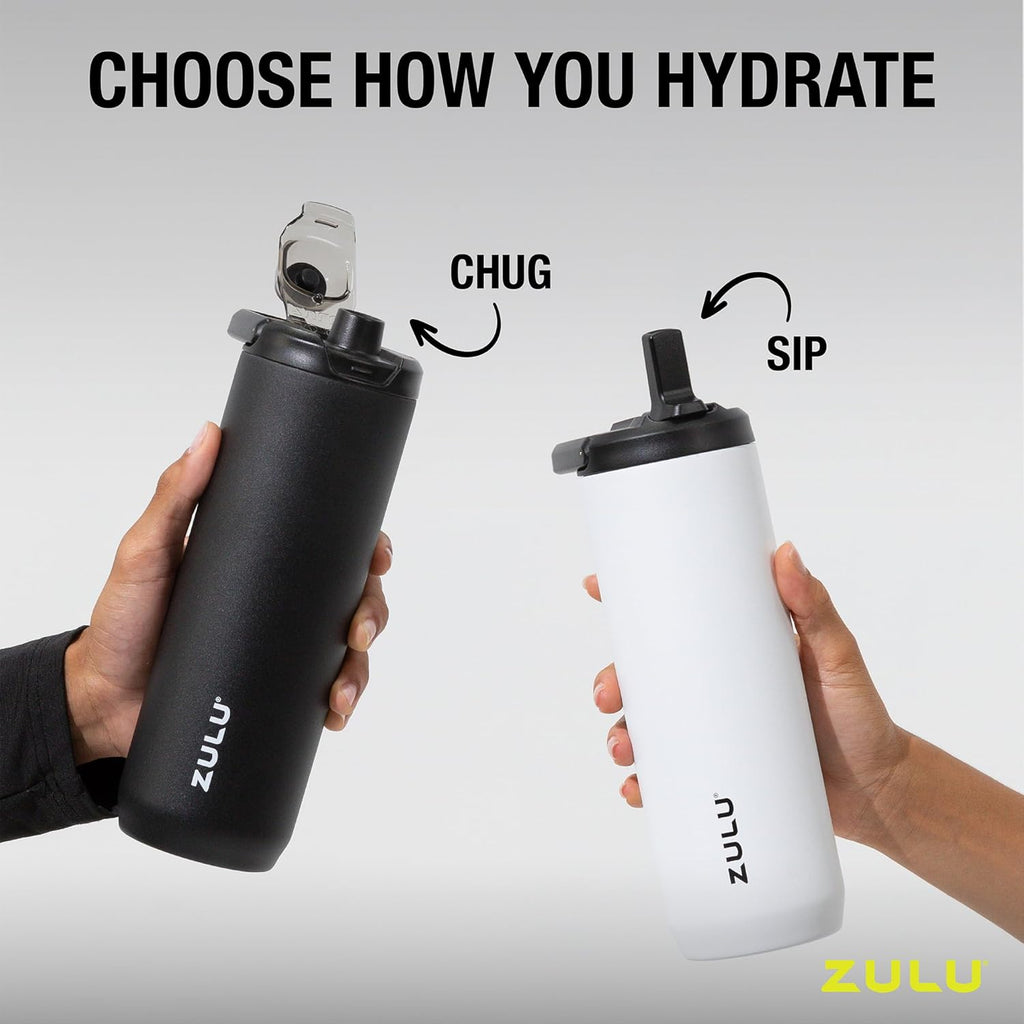 ZULU Base 32oz Stainless Steel Water Bottle - Double Walled, Vacuum Insulated | 3 Lids Included, Black