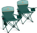 LET'S CAMP Folding Camping Chair Set - Portable 2-Pack with Cooler Bag & Cup Holder | Supports 350LBS, Green