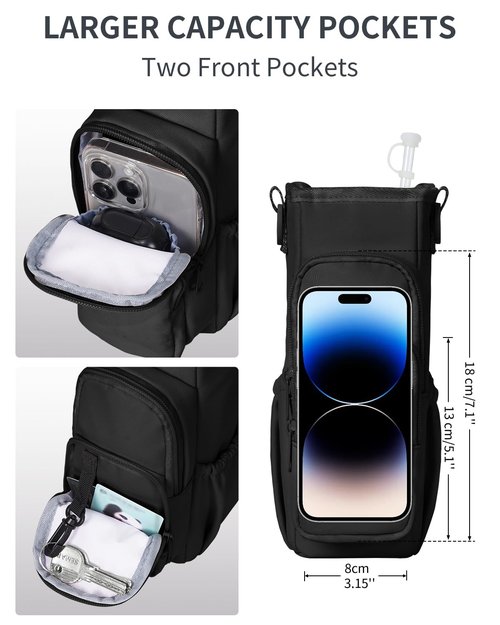 sportsnew Water Bottle Carrier Bag with Phone Pocket for 30oz 40oz Tumbler with Handle Accessories Insulated Water Bottle Holder Pouch with Strap Crossbody with Straw Cover