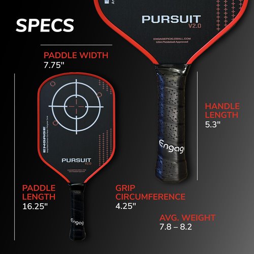 Engage Pursuit V2.0 Pickleball Paddle | Amplified Carbon Surface | Hybrid - Crimson Red (Crimson Red)