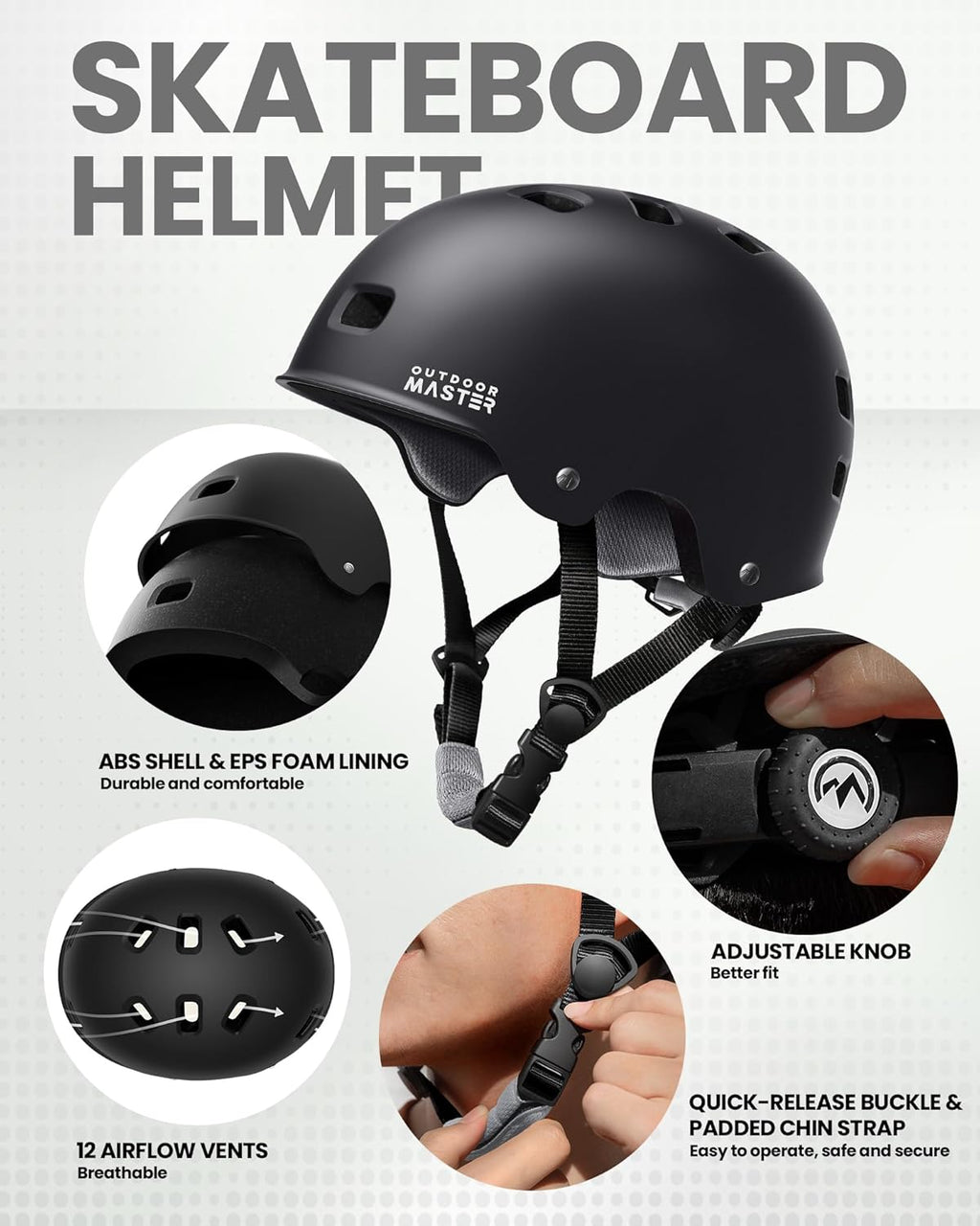 OutdoorMaster Skate Protective Gear Set - Helmet, Knee & Elbow Pads with Wrist Guards for Skateboarding & Scooters