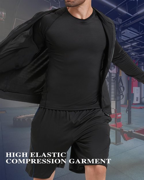 Antoyo 5Pcs Men Compression Workout Set,Compression Pants Shirt Top Long Sleeve Jacket for Gym,Men Athletic Baselayer Sets Running Breathable and Sweat Absorbing