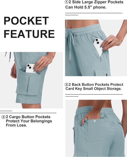 MoFiz Women's Lightweight Hiking Cargo Shorts - Quick Dry Athletic Shorts with 6 Pockets for Summer Travel