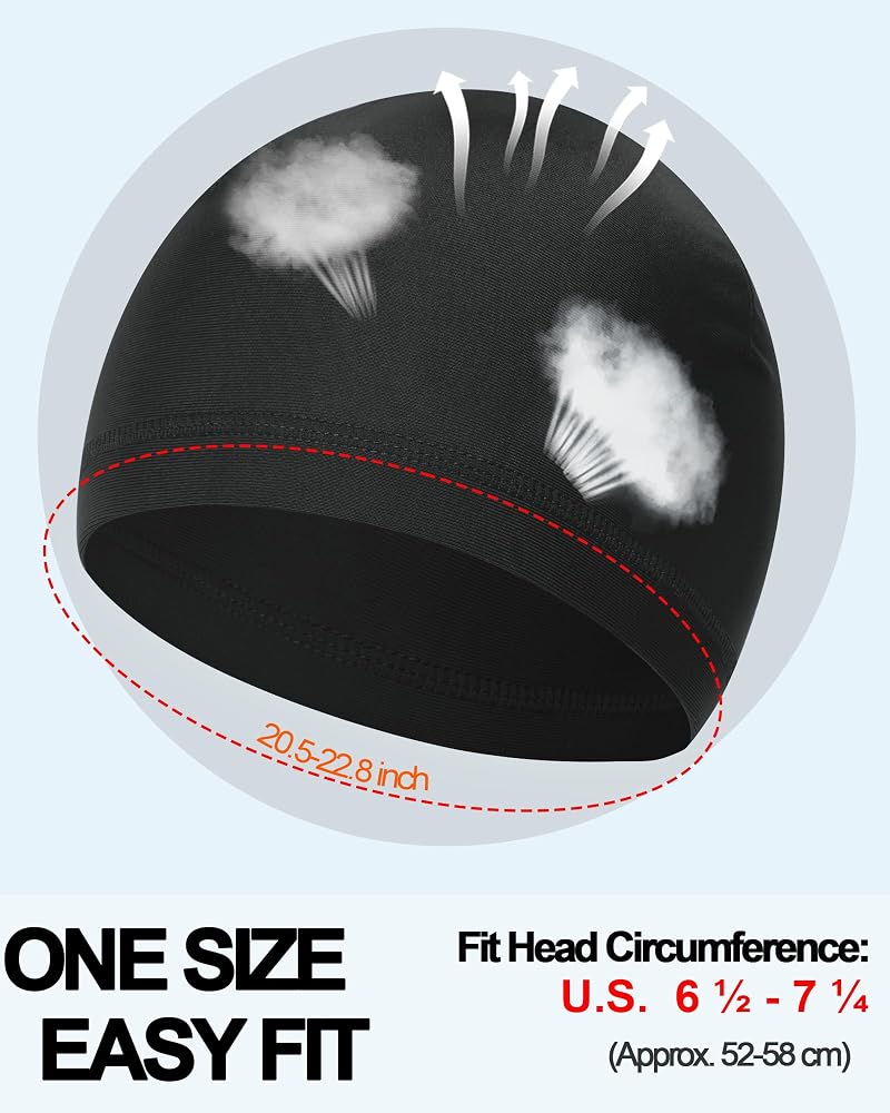 Cooling Skull Cap for Helmets - 3pcs Black, Sweat-Wicking Helmet Liner