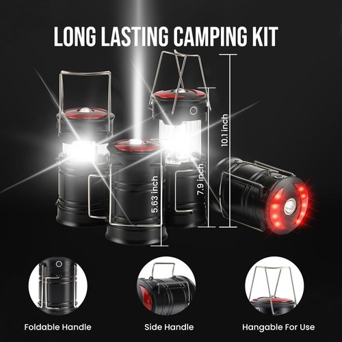 Lichamp Camping Lanterns - 4 Pack Rechargeable & Battery Powered | Versatile 4 Mode COB Flashlight for Emergencies