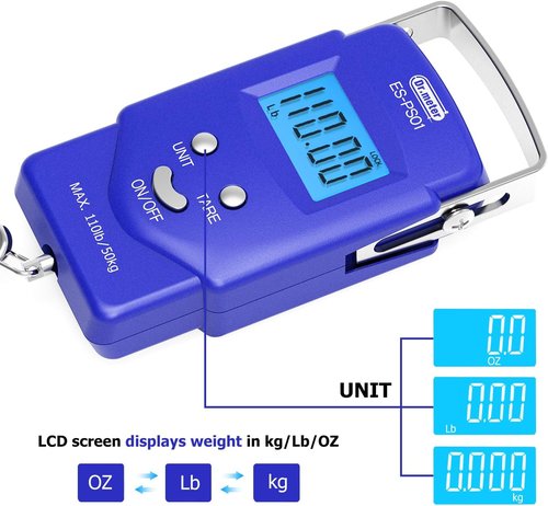 Dr.meter Fishing Scale - 110lb Digital Luggage Scale with Backlit LCD & Measuring Tape | Compact Size, Batteries Included