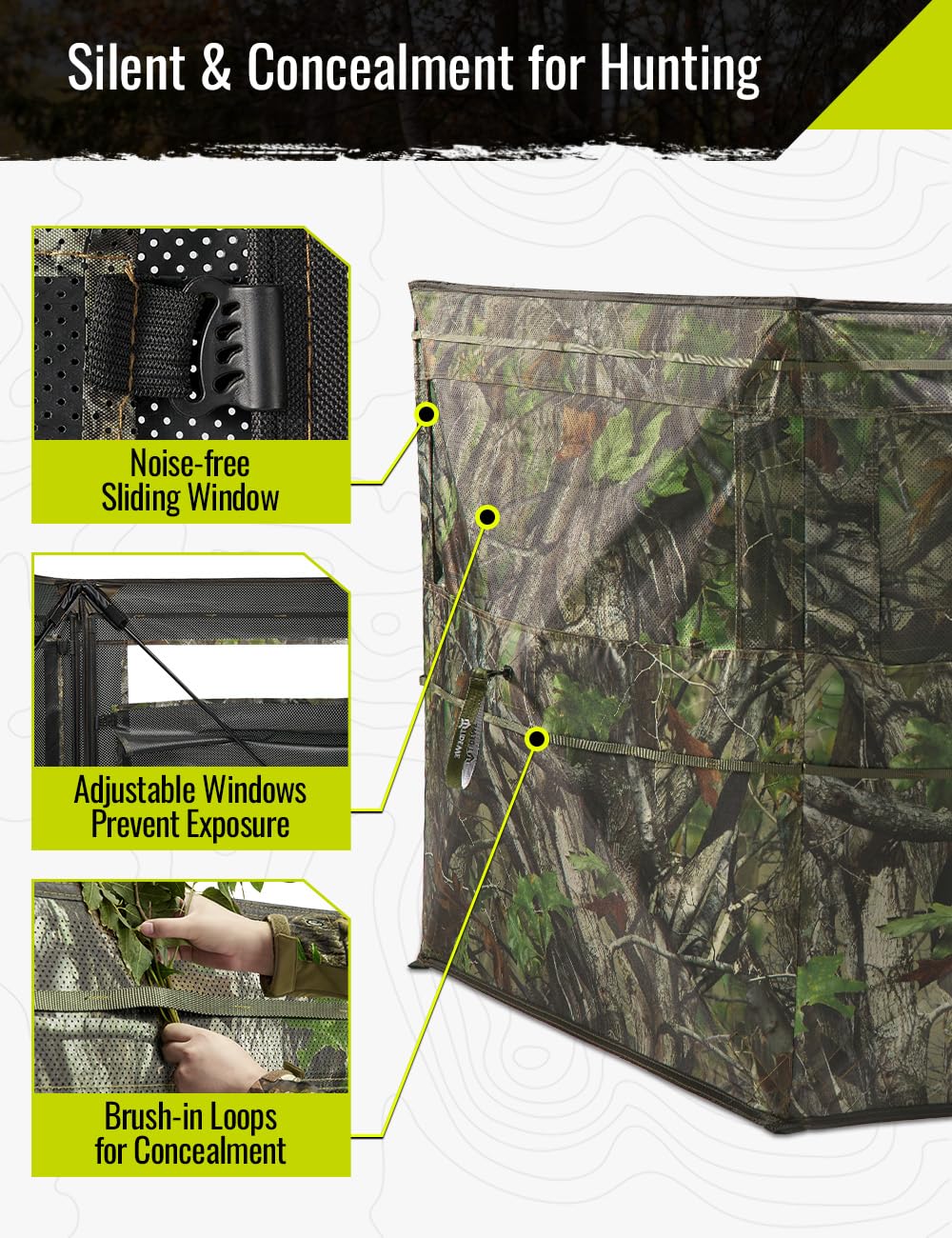 TIDEWE Hunting Blind for Turkey, 3-Panel Blind See Through with Carrying Bag, Silent & Covert Pop Up Ground Blind for 1-2 Person Lightweight Hunting, Next Camo G2 Green, Standard Height (34 in)
