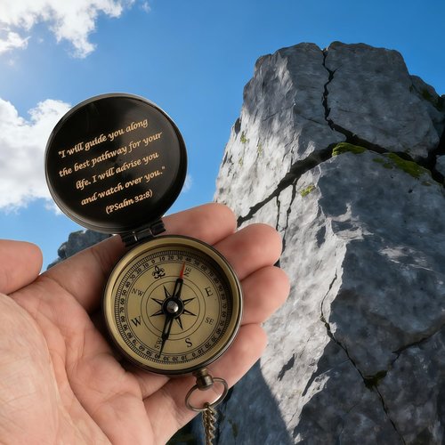 God's Guide Compass - Inspirational Trust in The Lord Gift | Wooden Box for Men & Boys Baptism or Graduation