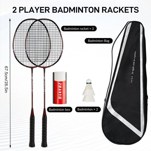 Badminton Racket Set,Badminton Rackets,Both Offensive and Defensive,Lightweight Composite Carbon Fiber 82g Durable Racket,with 2 Rackets,2 Shuttlecocks,and 1 Ball Bag
