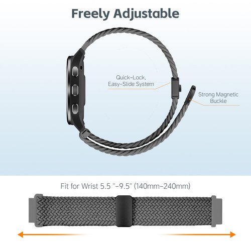 Elastic Bands for Garmin Forerunner 265/255/Venu 4 45mm/Forerunner 570(47mm)/Vivoactive 4/Venu 3/Venu 2 Watch Bands, 22mm Magnetic Braided Soft Nylon Straps for Amazfit Bip 6/5,GTR 3,GTR 2,2e Women Men