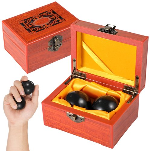 OMISTAR 2 PCS Brass Exercise Balls, Brass Hand Exercise Balls, Baoding Balls, Metal Practice Handballs, 1.5 Inches Balls with Drawstring Carry Pouch, Hand Grip Fitness Balls, Hand Massager Balls