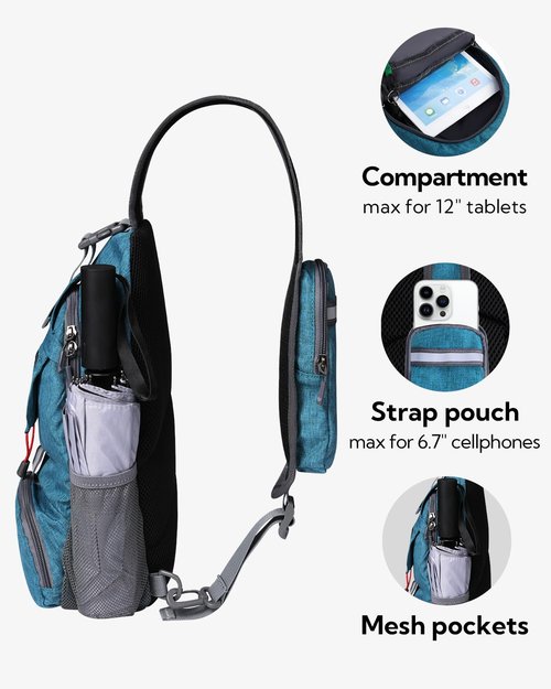 WATERFLY Packable Small Crossbody Sling Backpack Shoulder Chest Bag Daypack for Hiking Traveling