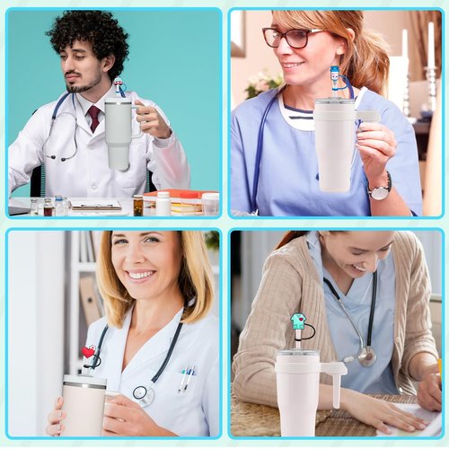 Coneatness Nurse Straw Covers Cap 50 Pcs for Stanley Cup 30&40 Oz, Tumbler, Water Bottle Silicone Straw Toppers Fit 10mm Reusable Straws, Cute Nurse Gifts