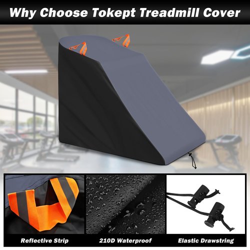 Tokept Treadmill Cover Waterproof Dustproof Running Machine Cover Exercise Workout Equipment Protective with Reflective Strips for Home Gym Indoor Outdoor (Black&Grey)