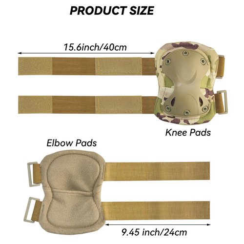 Tactical Combat Knee & Elbow Protective Pads Set for Outdoor CS Paintball Game Cycling Safety Skateboarding Gear Skates Knee Protection Guard Pads (MC03)