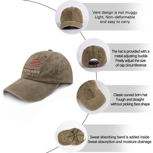 U.S. 250th Anniversary Embroidered Baseball Cap – 250 Years of Freedom 1776-2026 Patriotic Hat in Khaki