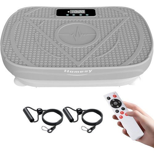 Homesy Vibration Platform Exercise Machine – Whole Body Workout, Fat-Burning & Lymphatic Support, Includes Remote and Resistance Bands, Shake Plate for Home Fitness and Fat Burning for Women Men, Grey