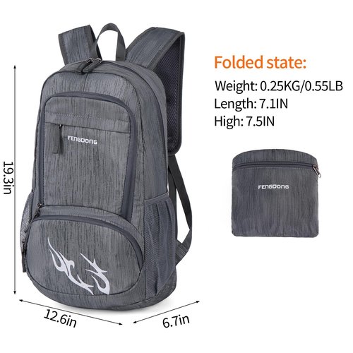 FENGDONG 35L Lightweight Foldable Waterproof Packable Travel Small Hiking Backpack Daypack for men women Dark Gray