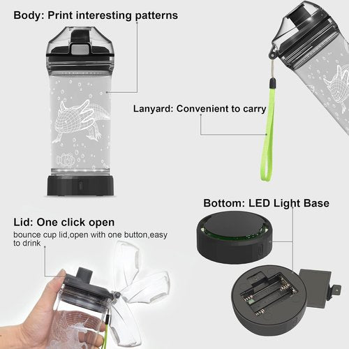 Ammonite Axolotl Water Bottle - 3D Glowing LED Light, 14 OZ Tritan BPA Free | Perfect Travel Cup for Kids