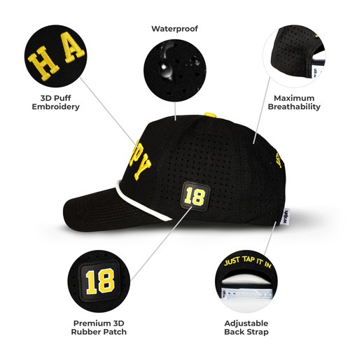 Happy Gilmore Golf Hat – Funny Golf Snapback Cap – Rope Golf Hat – Adjustable & Breathable – Funny Golf Gift for Men Women Black