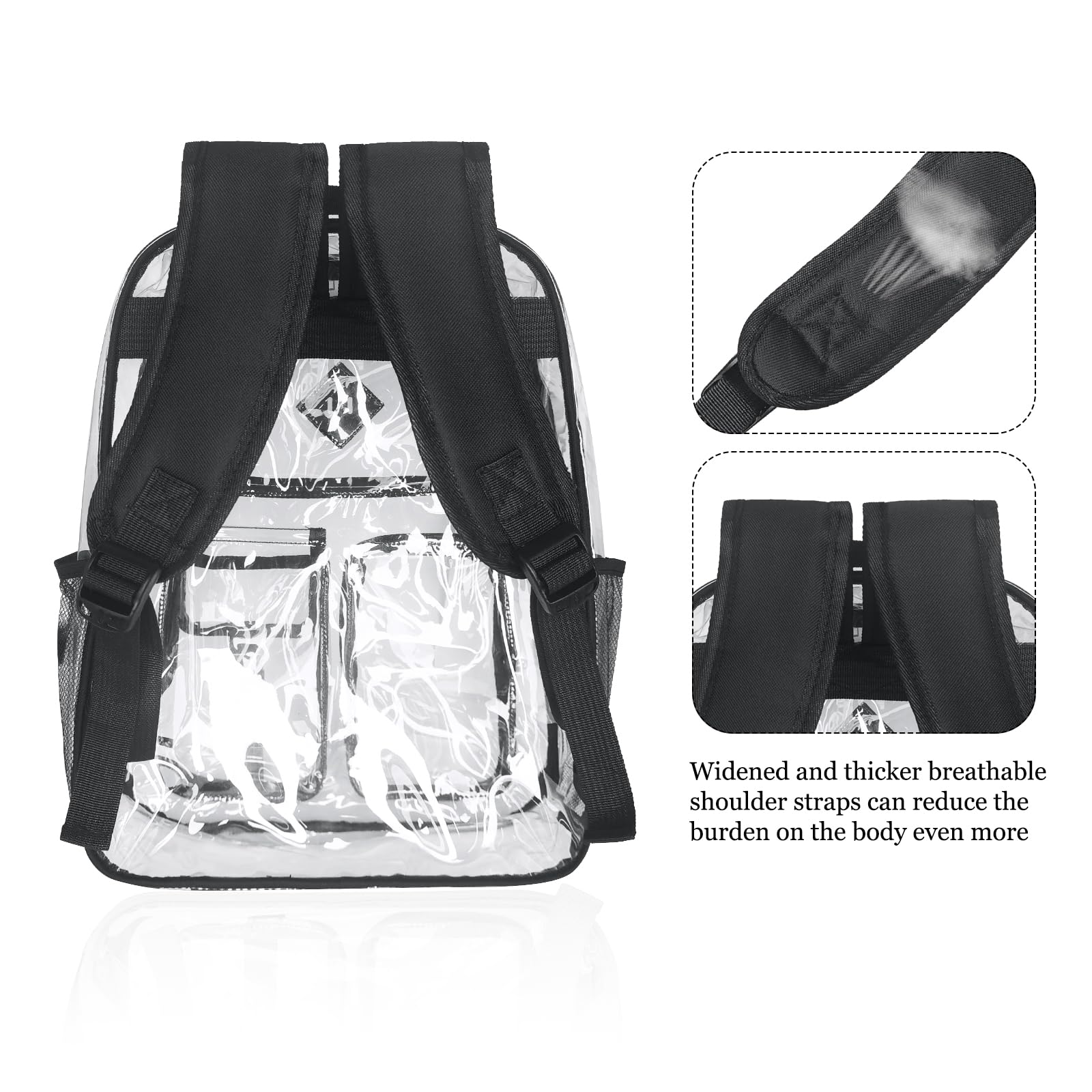Clear Backpack Heavy Duty Large PVC Transparent See Through Backpacks Work Travel Stadium Approved Festival Backpack (Black)