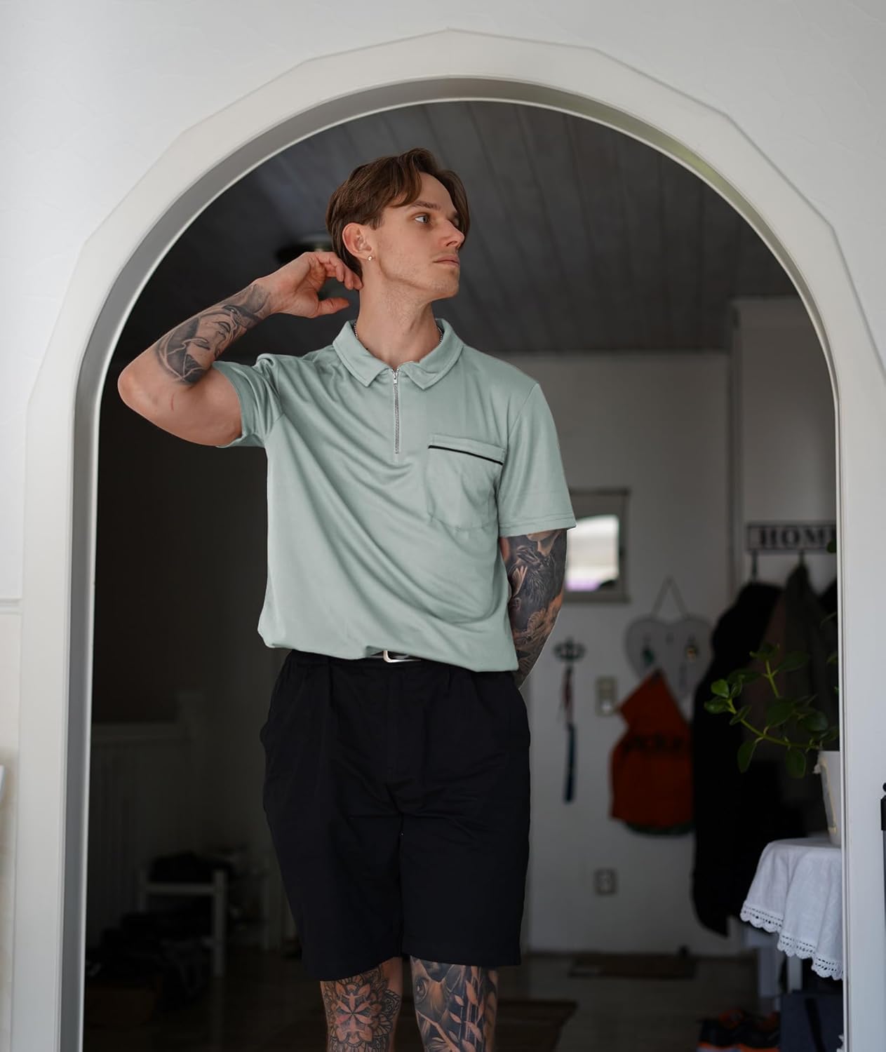 ZITY Men's Polo Shirts - Lightweight Quarter Zip Casual Golf Shirt with Pocket | Short Sleeve Design