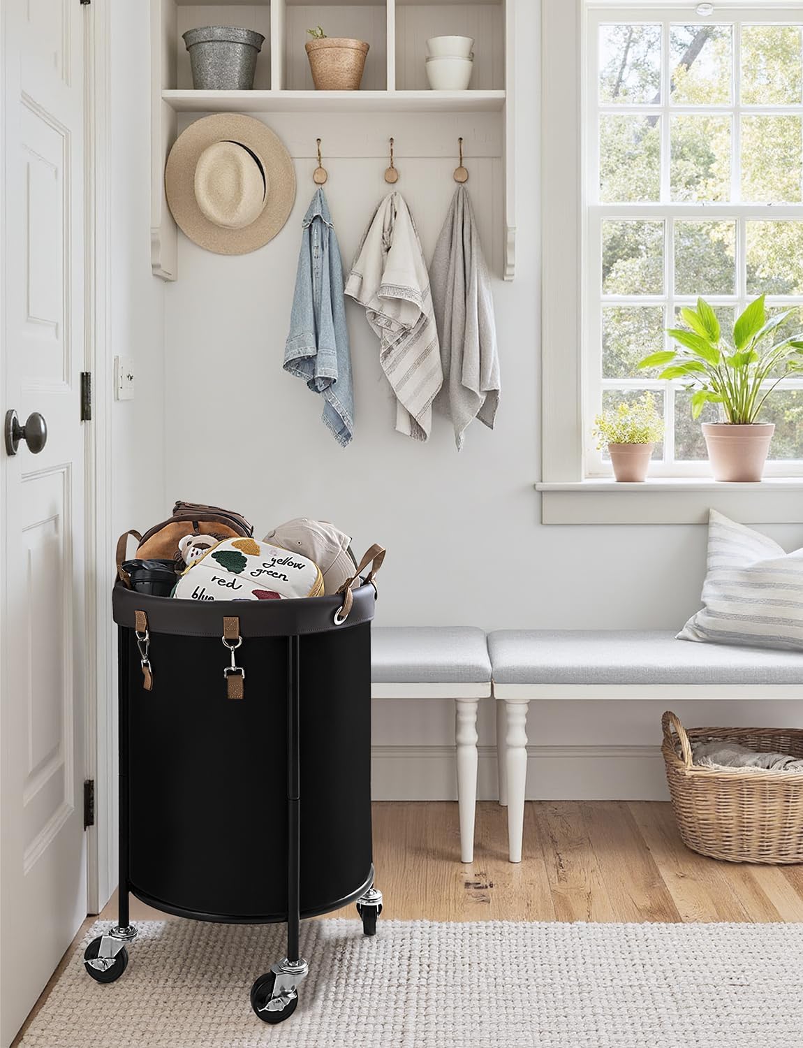 StorageWorks Rolling Laundry Basket - 110L Clothes Hamper with Wheels & Removable Bag - Black