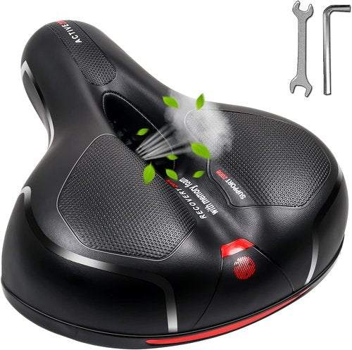 MSDADA Comfortable Bike Seat Cushion - Wide Memory Foam Padding with Dual Shock Absorption | Waterproof Saddle for Men & Women