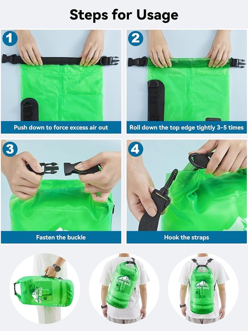 HEETA Waterproof Dry Bag - Lightweight Roll Top Storage Backpack with Phone Case | 5L/10L/20L/30L/40L Sizes for Travel, Swimming, and Boating