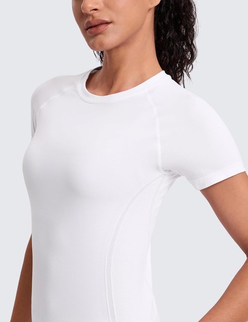 CRZ YOGA Seamless Workout Tops for Women - Breathable Short Sleeve Gym & Yoga Tees in Hip Length
