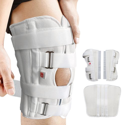 Azmec Straight Leg Brace Tri-Panel Orthopedic Knee Immobilizer 12" Long Adjustable Side Panels Knee Splint – Lightweight Universal Leg Brace for Adolescent, Women and Men - White