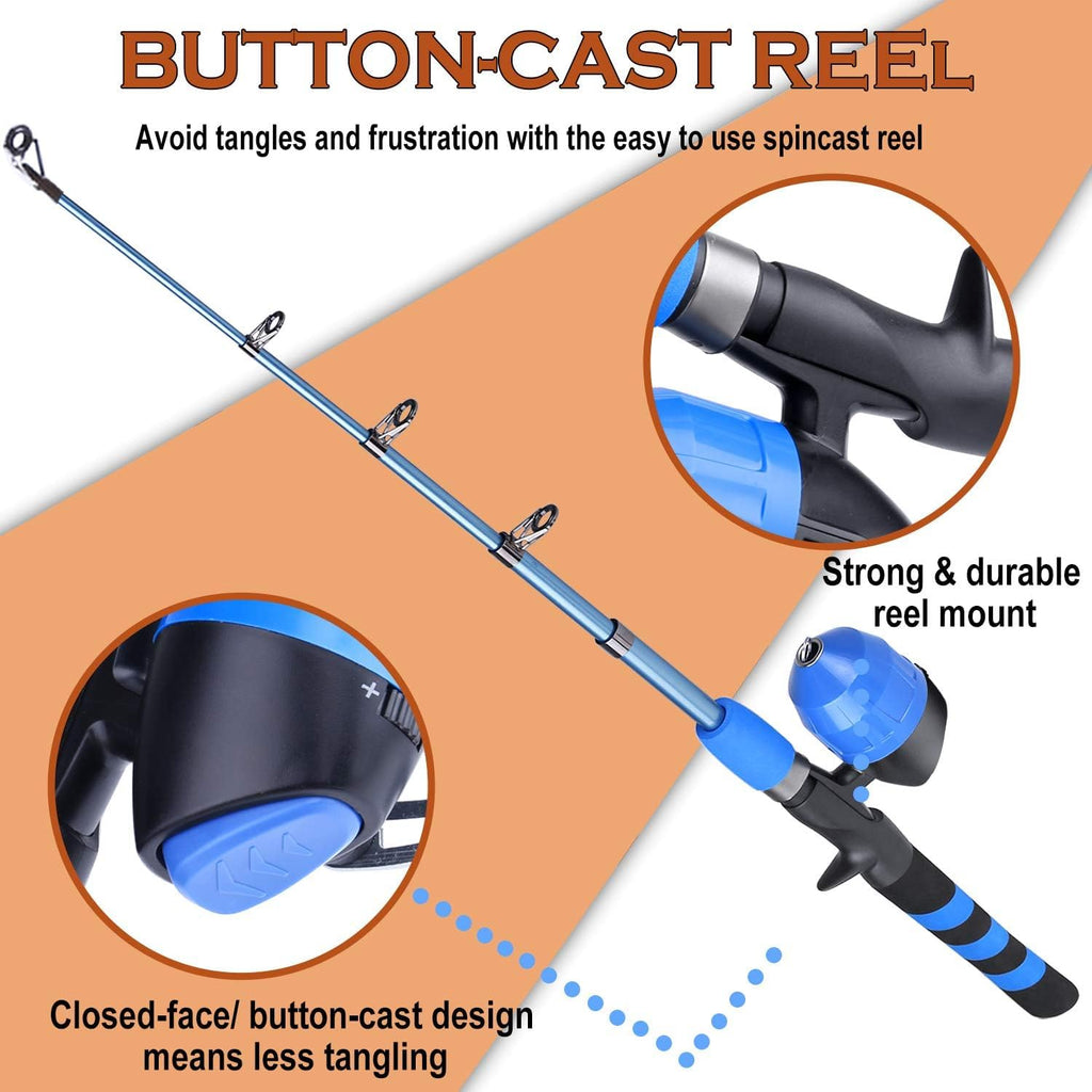PLUSINNO Kids Fishing Pole - Portable Telescopic Rod & Reel Combo Kit with Tackle Box for Youth