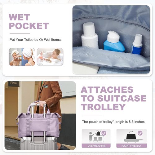 HYC00 Travel Duffel Bag - Stylish Carry-On Overnight Weekender for Women | Sports Tote with Wet Pocket