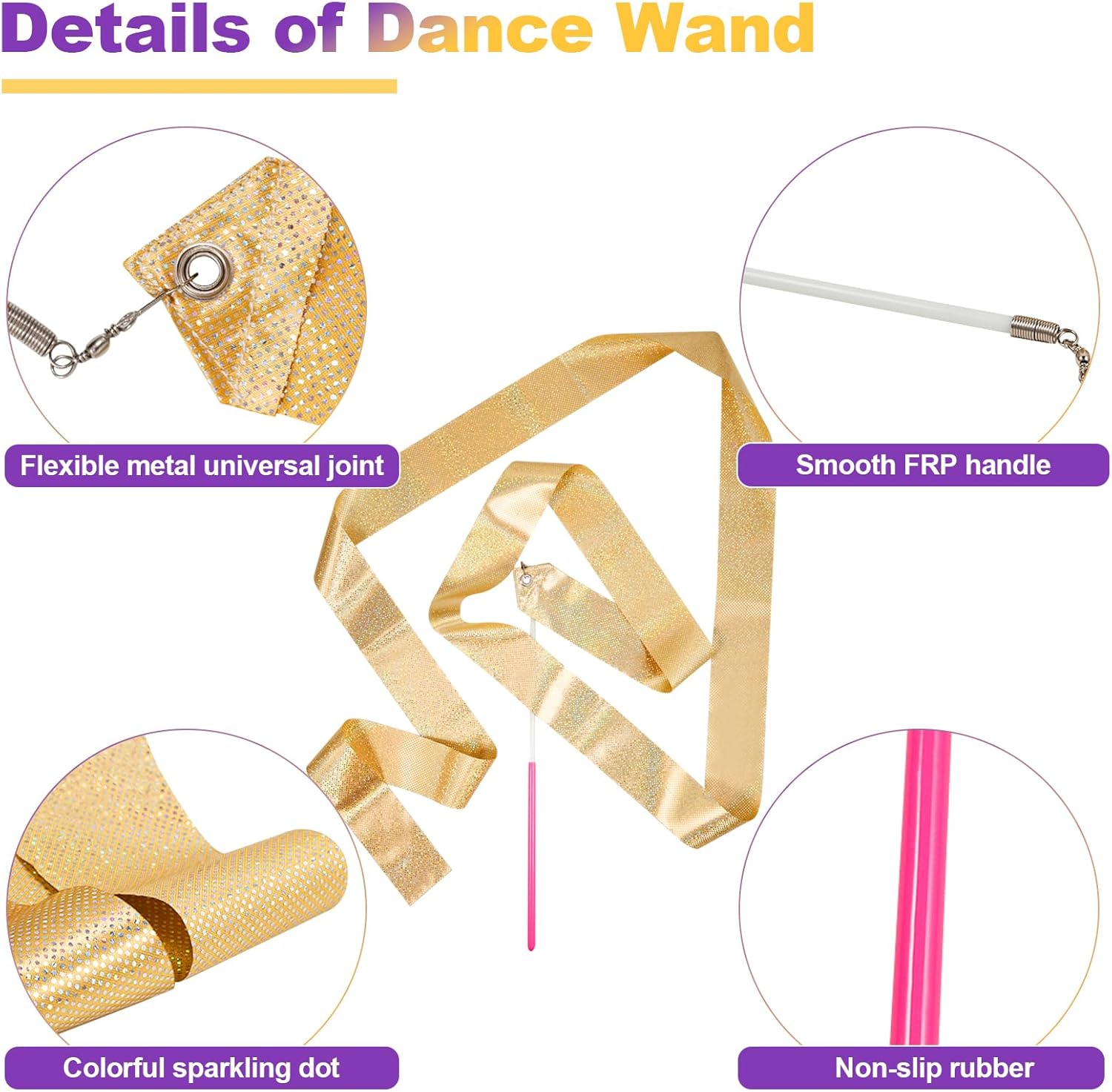 Skiennix Sparkly Dance Ribbons - 4PCS Twirl Streamer Wands for Kids' Ballet & Gymnastics Parties