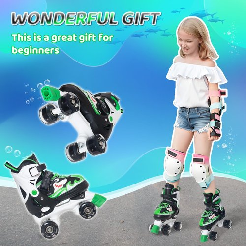 Nattork Roller Skates for Kids, Adjustable Light up Rollerskates for Girls Boys, Green Blue Purple Pink Skates for Toddler,Beginner Kids Roller Skates Indoor Outdoor