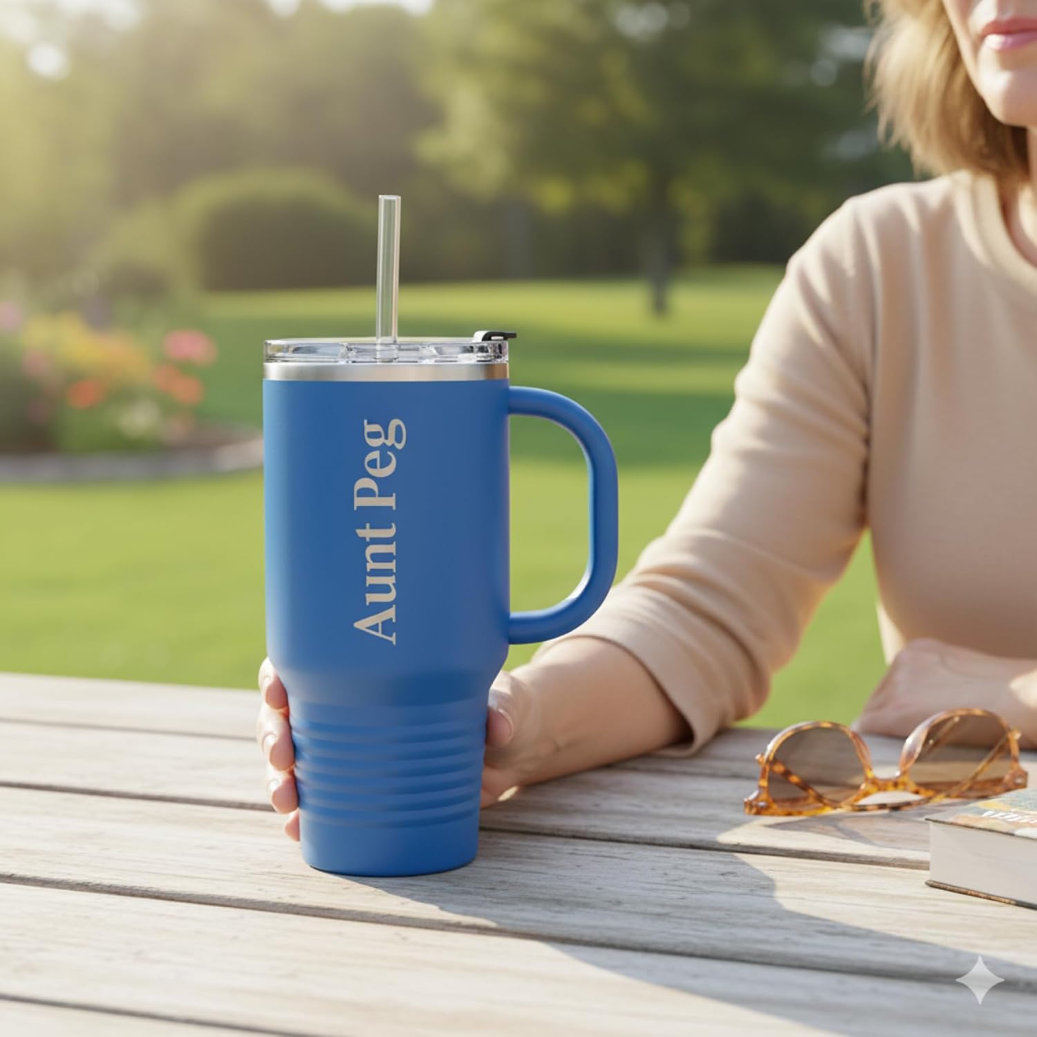 Skiennix 32oz Personalized Tumbler - Custom Engraved Travel Cup With Handle, Lid & Straw