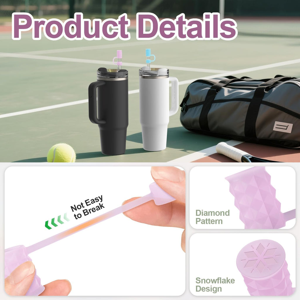 YOTIME Silicone Straw Covers - 6Pcs Reusable Dust-Proof Caps for Stanley Cup 40 & 30 oz | Translucent Pink